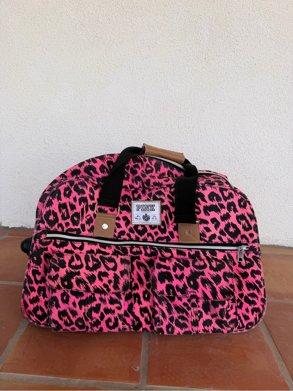 Victoria's Secret PINK Hot Pink and Black Leopard Travel Bag